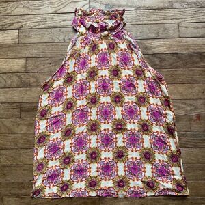 Christian Siriano Blouse M Red Pink Floral Sleeveless‎ High Neck Romantic Chic